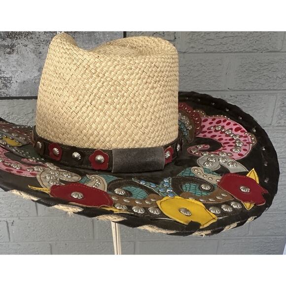 Bullhead Gypsy Queen Platinum Collection Leather Straw Hat Western Brim 3 3/4 Sm main image 7